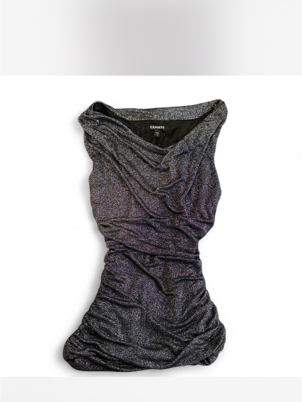 Express Shimmery Black and White Iridescent Cowl Neck Tank